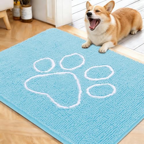 OLANLY Dog Door Mat for Muddy Paws 40x32, Paw Print Design Chenille Mud Mat