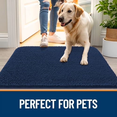 OLANLY Dog Door Mat for Muddy Paws 50x30, Super Absorbent Chenille Mud Mat
