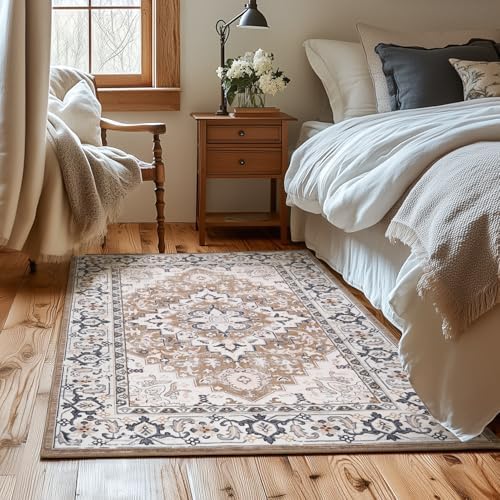 Lessymo 4 x 6 Area Rugs for Living Room, Machine Washable Faux-Wool Rugs