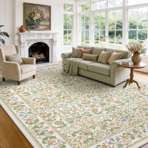 Amada Floral Washable Area Rug,8'x10',Light Beige