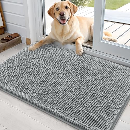 OLANLY Dog Door Mat for Muddy Paws 36x24, Super Absorbent Chenille Mud Mat