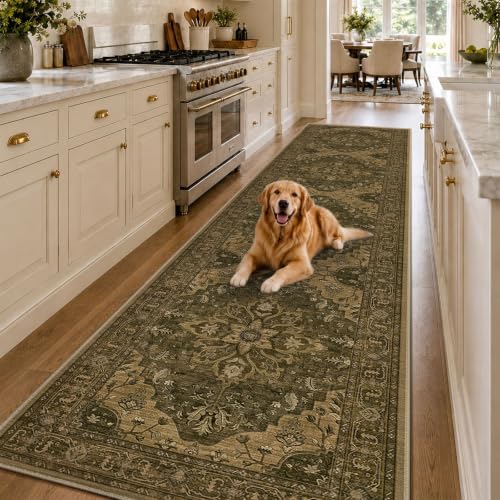 RELEANY Washable Area Rug, Runner 3'x12', Brown/Dark Brown