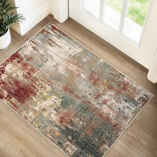 RELEANY Washable 2'x3' Abstract Area Rug for Living Room Rustic Brown