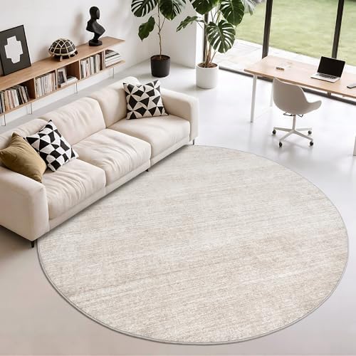Valenrug Round Rugs 8ft, Circle Washable Area Rugs for Living Room, Beige