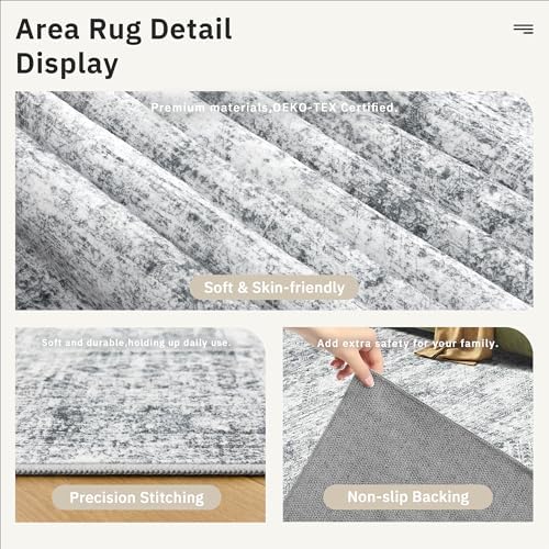 Soalmost Washable Hallway Runner Rug 4x8 Kitchen Entry Rugs Non-Slip, Grey
