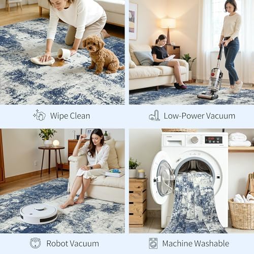 8x10 Area Rugs for Living Room Large Washable Abstract Blue Carpets