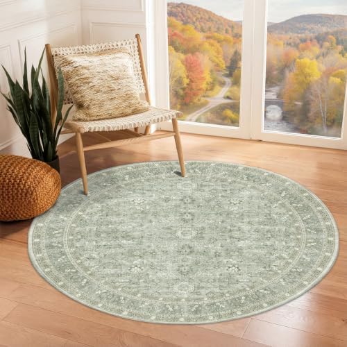 OPPODREAM Vintage Light Green Area Rugs 3' Round, Rug for Living Room