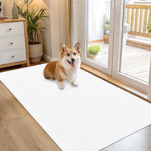 OLANLY Dog Door Mat for Muddy Paws 54x32, Super Absorbent Chenille Mud Mat