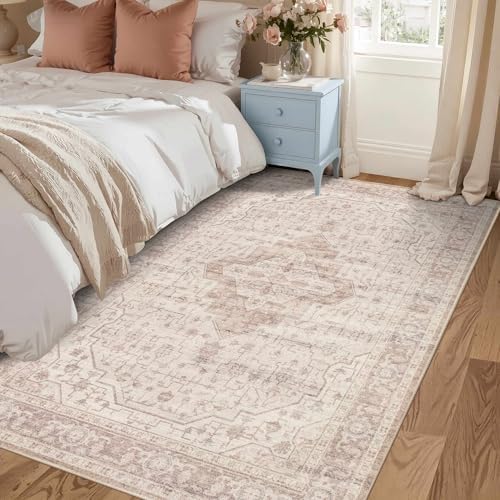 Rugxara 3x5 Entryway Rug,Pink Vintage Boho Bedroom Area Rug