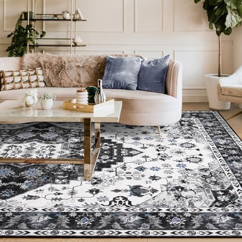 Amearea Vintage Design Area Rugs for Living Room, 5x8 Black Bedroom Rug