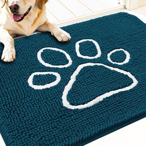 OLANLY Dog Door Mat for Muddy Paws 34x21, Paw Print Design Chenille Mud Mat