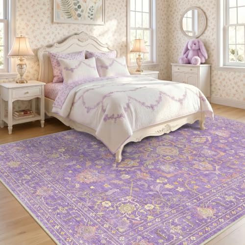 CAPALOCA 4x6 Washable Nursery Girls Low Pile Area Rug Purple