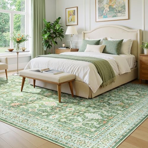 Lessymo Area Rugs 8 x 10 for Living Room,Large Washable Carpet Light Green