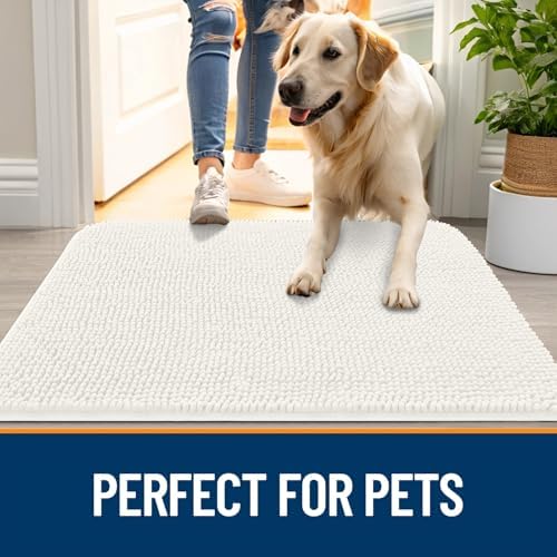 OLANLY Dog Door Mat for Muddy Paws 47x17, Super Absorbent Chenille Mud Mat