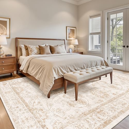 Madane 8x10 Area Rugs for Living Room, Washable Natural Soft Rug Wood/Ivory