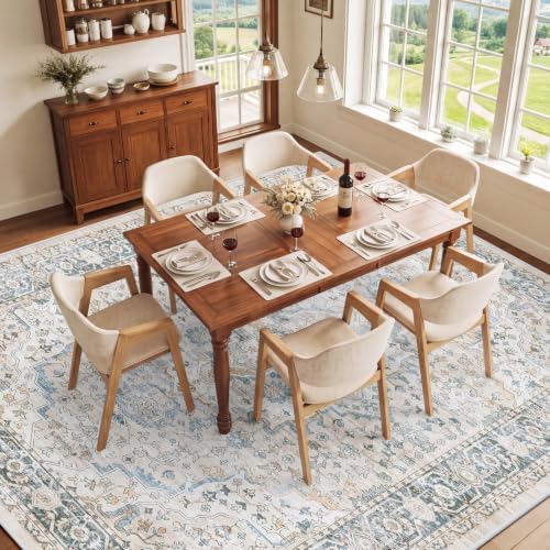SameBed 9x12 Area Rug Living Room, Vintage Washable Carpet Grey Blue