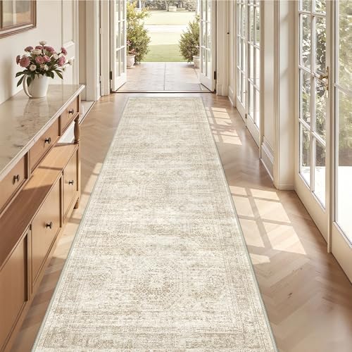 3x10 Runner Rug Non Slip,Washable Hallway Runner Rug,Beige