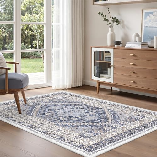 zesthome 3x5 Rug for Entryway,Washable Area Rug,Blue