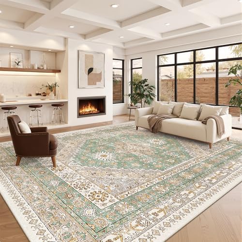 zesthome 10x14 Area Rugs for Living Room,Large Washable Rug,Green