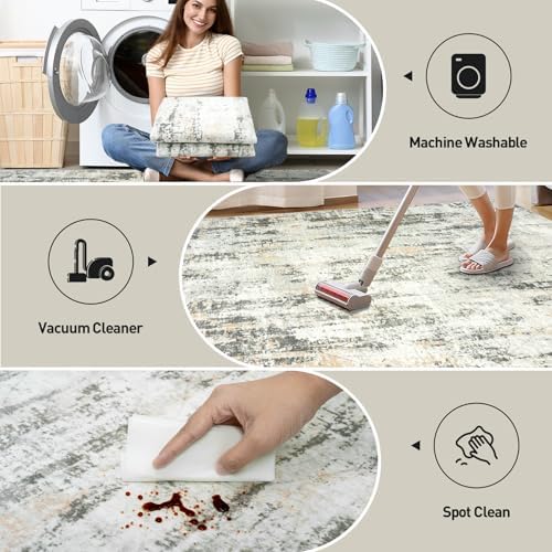 6x9 Area Rugs for Living Room: Washable Abstract Grey Brown Bedroom Carpet