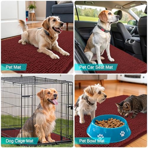 OLANLY Dog Door Mat for Muddy Paws 44x24, Super Absorbent Chenille Mud Mat