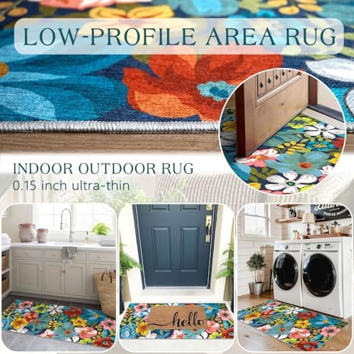 Front Door Mat Indoor Entrance - 2x4.3 Colorful Floral Runner Rug
