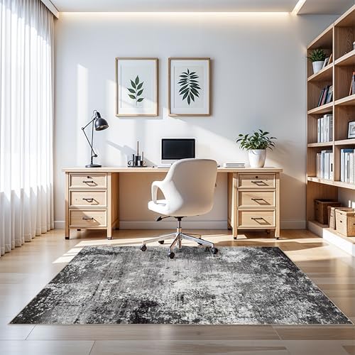 4x5 Washable Entryway Rug – Non-Slip Low Pile Throw Area Rug for Bathroom Kitchen Living Room Bedroom – Modern Abstract Neutral Soft Indoor Small Carpet (Black Grey,4x5)