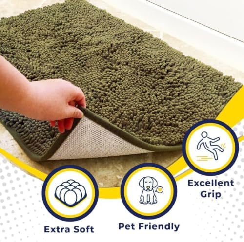 Muddy Mat® | Super Water Absorbent Door Mat Indoor, Microfiber Quick Dry Chenille Entryway Rug, Slip Resistant Front Door Mat, Indoor Mats for Entryway, Machine Washable Pet Rug, Sage 3ft x 4ft