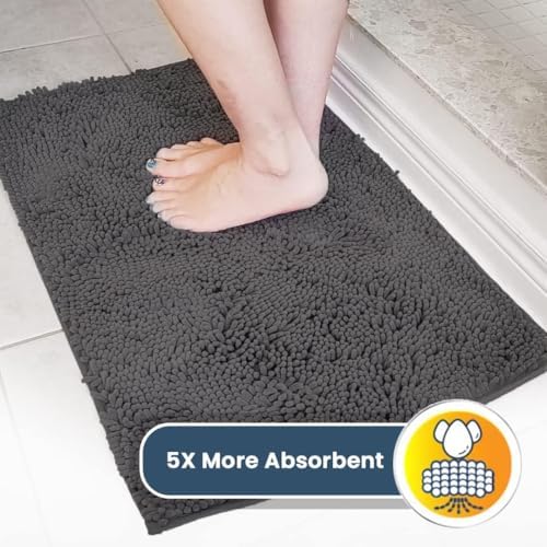 Muddy Mat® | Super Water Absorbent Door Mat Indoor, Microfiber Quick Dry Chenille Entryway Rug, Slip Resistant Front Door Mat, Indoor Mats for Entryway, Machine Washable Pet Rug, Charcoal 24"x36"