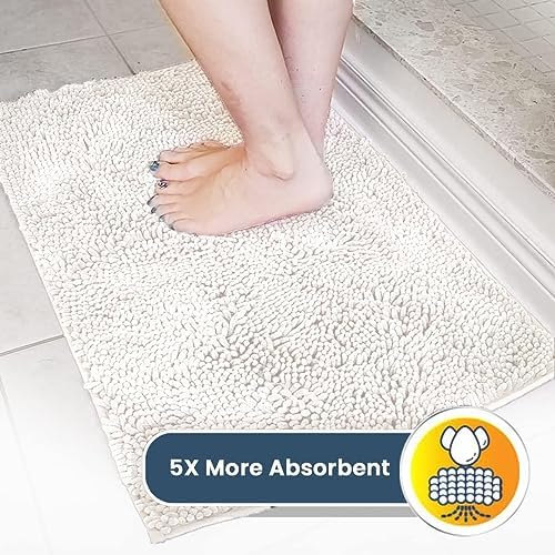 Muddy Mat® | Super Water Absorbent Door Mat Indoor, Microfiber Quick Dry Chenille Entryway Rug, Slip Resistant Front Door Mat, Indoor Mats for Entryway, Machine Washable Pet Rug, White 30"x19"