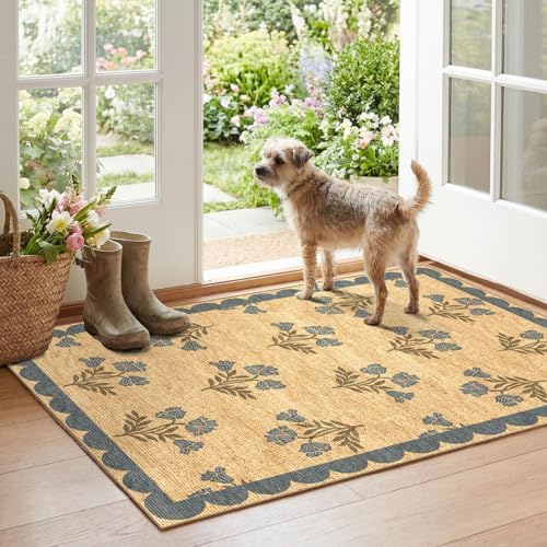 Floral Outdoor Rug - 28"x43" Front Door Mat Indoor Outside Entrance