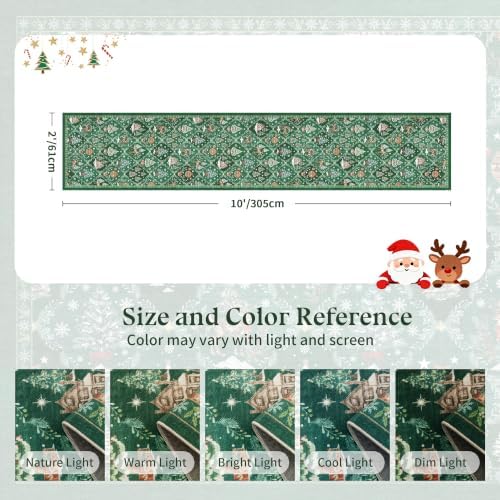 Christmas 2x10 Runner Rugs for Hallway, Green Non Slip Washable Kitchen Rug