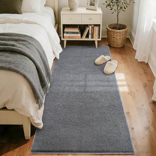 2x6 Pure Dark Grey Runner Rug Non-Slip Washable for Hallway Kitchen Bedroom