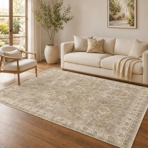 5x7 Area Rug for Living Room Vintage Neutral Washable Rugs