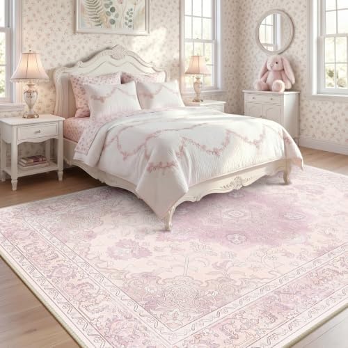 CAPALOCA 6x9 Washable Nursery Girls Low Pile Area Rug Light Pink