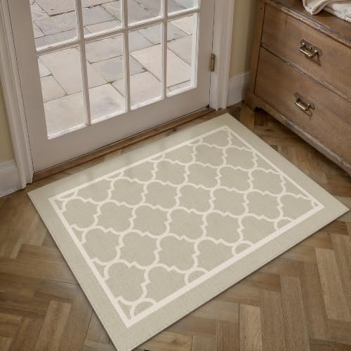 PureCozy Beige 2x3 Washable Area Rug Entryway Small Non Slip Door Mat