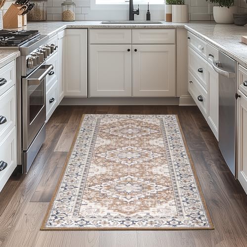 Lessymo Runner Rug 2.6 x 8 for Hallway, Washable Entryway Rugs Brown Beige