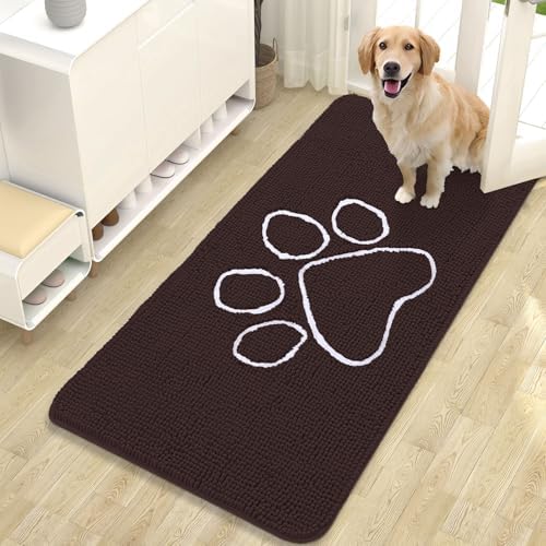 OLANLY Dog Door Mat for Muddy Paws 47x24, Paw Print Design Chenille Mud Mat