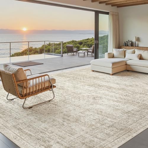 Soalmost Washable Area Rug 8x12 Large Soft Beige Rugs for Living Room