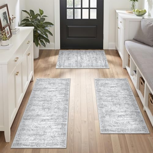 Kitchen Rugs Sets of 3, 2x3 2x4 2x5 Rug Runner,Grey