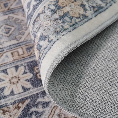 2x3 Area Rug Washable Vintage: Non Slip Throw Rugs for Entryway Floor Blue