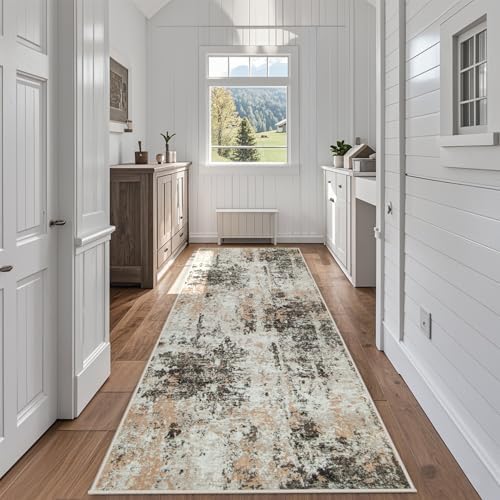 Runner Rugs for Hallways Kitchen 2.6x8 Non Slip Washable Brown Beige