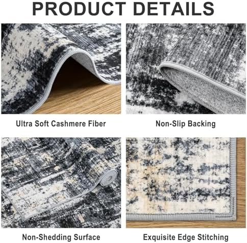 PLHXFR Area Rug Living Room: 4x6 Abstract Washable Carpet Black Gold