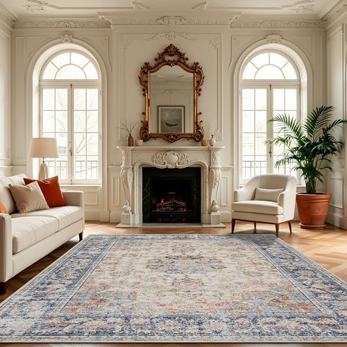 Ruaruarug Washable Area Rug 8×10 for Living Room, Ultra Soft, Navy Brown