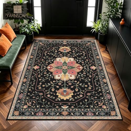 YARNSCAPE 4' x 6' Machine Washable Area Rug, Non-Slip Low-Pile Carpet