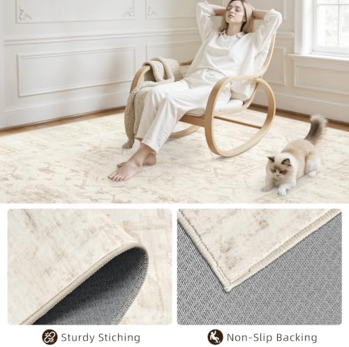 Area Rugs 9x12 Living Room: Bedroom Washable Carpet Beige/Brown