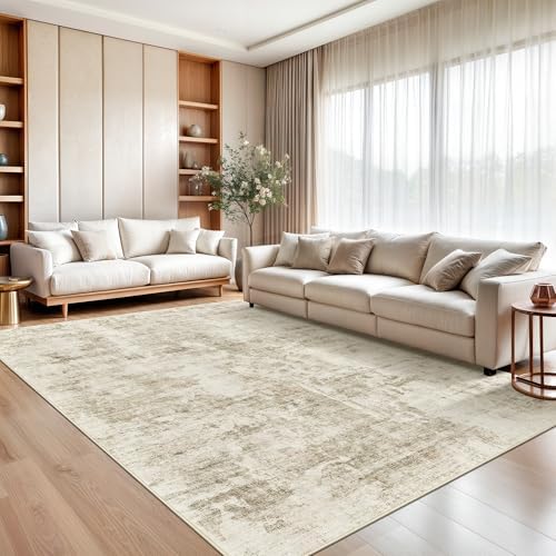 Soalmost 10x14 Area Rugs for Living Room Washable Rug Abstract Beige/Gray