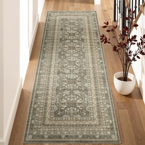 Ksrau 3x8 Runner Rug Kitchen Washable: Non-Slip Rugs for Floor Taupe Ivory
