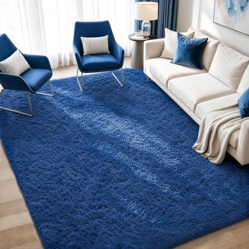Ophanie 5x7 Blue Rugs for Living Room,Kids Rug,Playroom Navy Area Rugs for Boys Girls Teen Decor,Fluffy Fuzzy Soft Plush Shaggy Bedside Floor Bedroom Carpet for Teen with Over 99 pcs Pile fibers
