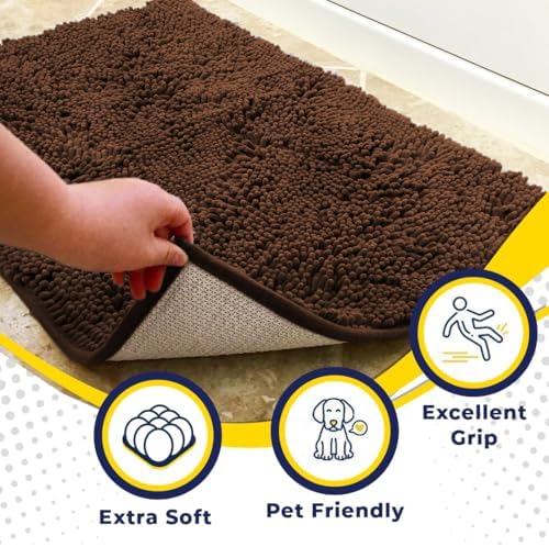 Muddy Mat® | Super Water Absorbent Door Mat Indoor, Microfiber Quick Dry Chenille Entryway Rug, Slip Resistant Front Door Mat, Indoor Mats for Entryway, Machine Washable Pet Rug, Brown 59"x24"
